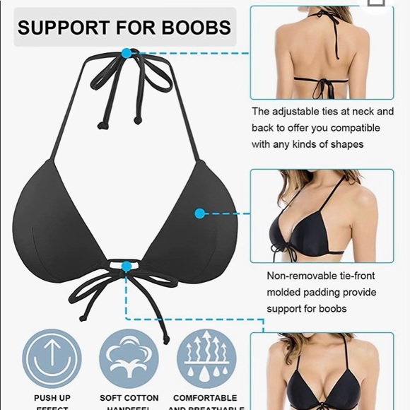RELLECIGA Women's Tie Front Triangle Bikini Top- M - Picture 5 of 6